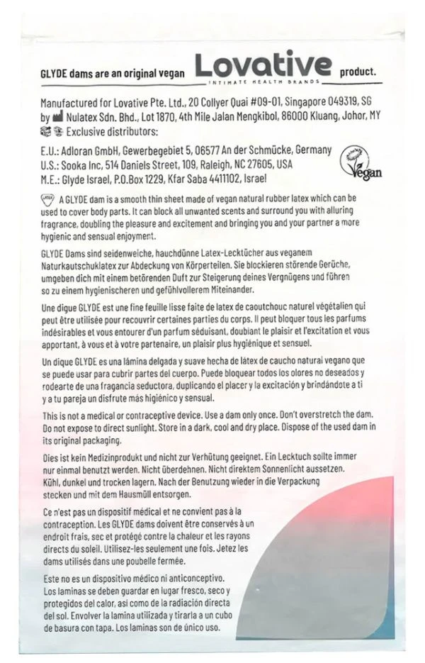 GLYDE Dams Lecktücher Vanille 4er – vegan, hauchdünn, 25x15 cm