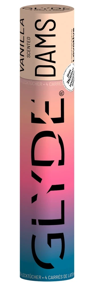 GLYDE Dams Lecktücher Vanille 4er – vegan, hauchdünn, 25x15 cm