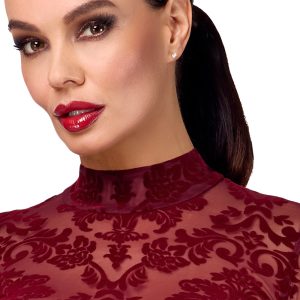 Noir Kink Royal Langarm Kleid XL Burgund Transparenz Samtprint Noir Kink Royal Langarm Kleid XL Burgund Transparenz Samtprint – Bild 4