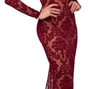 Noir Kink Royal Langarm Kleid XL Burgund Transparenz Samtprint