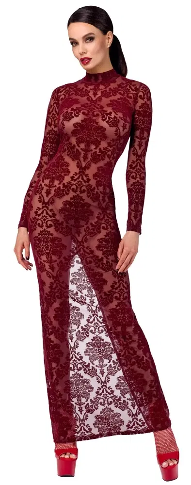 Noir Kink Royal Langarm Kleid XL Burgund Transparenz Samtprint
