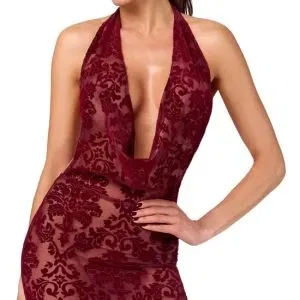 Noir Kink Royal Minikleid rot XL Transparent mit Flockprint & Neckholder