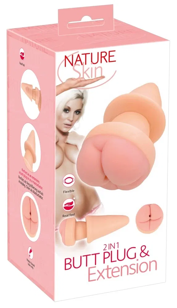 Nature Skin 2in1 Butt Plug & Penisverlängerung Hautfarben Hell 19,5 cm
