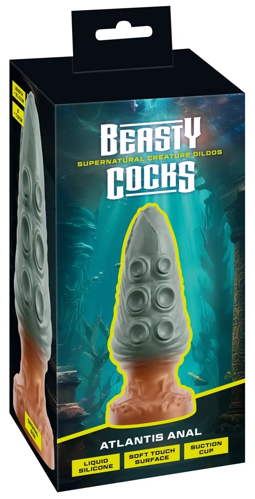 Beasty Cocks Atlantis Anal Plug türkis – 21 cm, Reizstruktur, Liquid Silicone