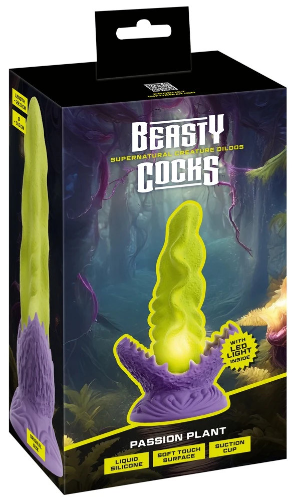 54070790000_verp Beasty Cocks Passion Plant LED Dildo Gelb mit USB & Saugfuß 22 cm