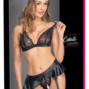 Cottelli LINGERIE 2-tlg. Strapsset L Spitzen-BH & Straps-Slip ouvert Schwarz