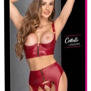 Cottelli LINGERIE Hebe Set 85B/L rot Mattlook de Luxe Ouvert mit Strapsgürtel und String
