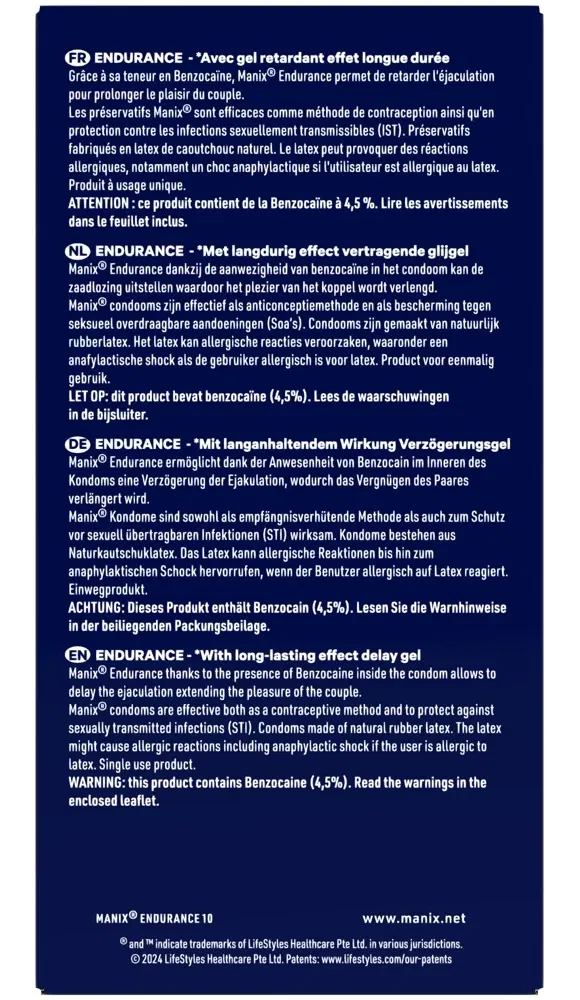 Manix Endurance Kondome 10er transparent verlängernd 53 mm