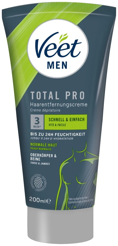 Veet Men Total Pro Haarentfernungscreme 200 ml – Schnelle & Glatte Haut