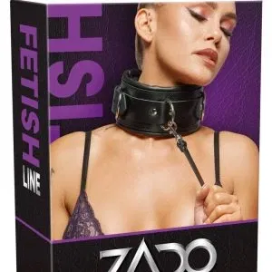 ZADO Leder Halsfessel & Leine Set Schwarz 8 cm breit mit Schloss und Schlüssel