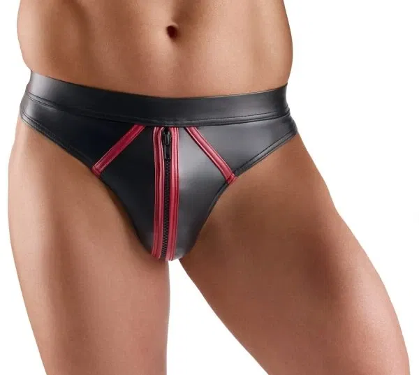 Svenjoyment Riostring L Schwarz Wetlook mit Roten Kontraststreifen