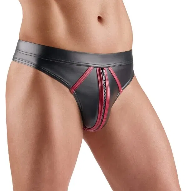 Svenjoyment Riostring L Schwarz Wetlook mit Roten Kontraststreifen