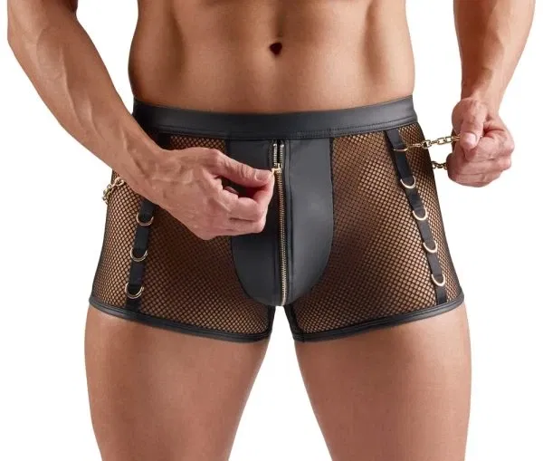 Svenjoyment Herren Netz Pants Wetlook Schwarz 3XL mit goldfarbenen Details