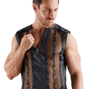 Svenjoyment Herren Netzshirt M Schwarz Wetlook mit Goldreißverschluss Svenjoyment Herren Netzshirt M Schwarz Wetlook mit Goldreißverschluss – Bild 3