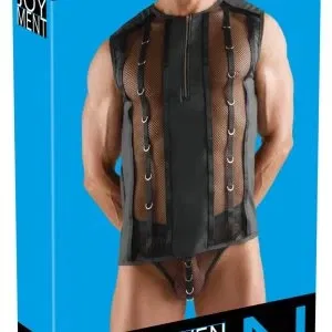 Svenjoyment Herren Netzshirt M Schwarz Wetlook mit Goldreißverschluss