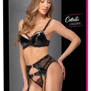 Cottelli LINGERIE 3-teiliges Straps-Set 85B/L Schwarz aus Spitze & Lack
