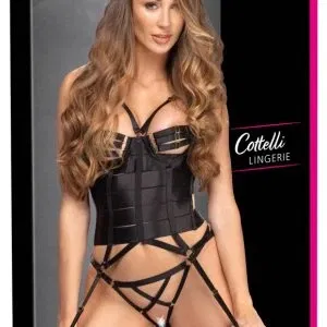 Cottelli LINGERIE Schwarze Strapscorsage mit Riemen und String ouvert 85B/L