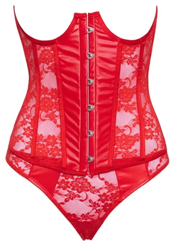 Cottelli LINGERIE busenfreie Corsage & String Set S Rot Spitze & Wetlook