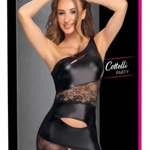Cottelli LINGERIE Party Minikleid asymmetrisch Schwarz L Cut-Out Spitze
