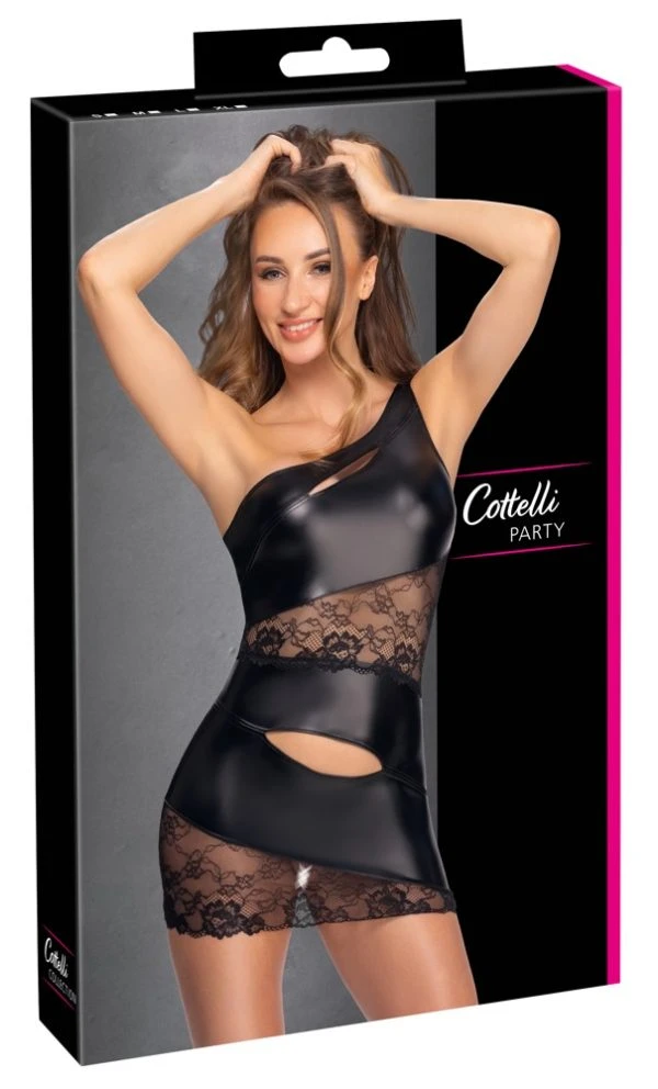 Cottelli LINGERIE Party Minikleid asymmetrisch Schwarz L Cut-Out Spitze