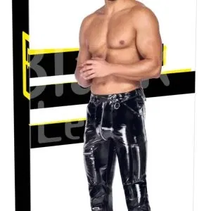 Black Level Herren Lackhose Skinny Schwarz XL mit Metall-Details und Reißverschlüssen