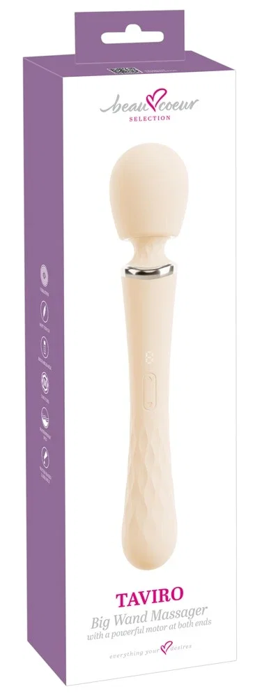 beau cœur Taviro Big Wand Massager Weiß – Wiederaufladbar, 31,7 cm, 9 Vibrationsmodi