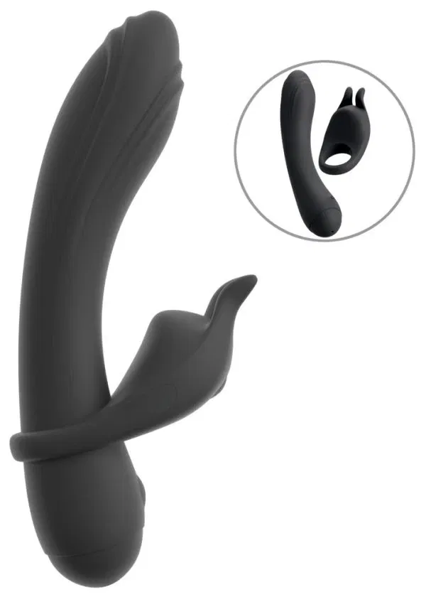 Couples Choice Duo Vibrator 3-in-1 Schwarz – Rabbit-Vibe mit Penisring & 7 Modi