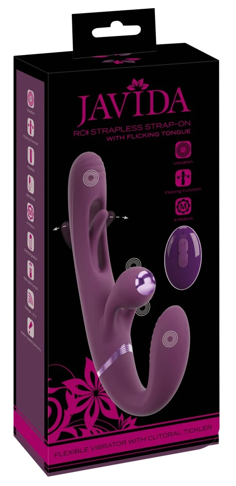 54057690000_verp JAVIDA Strapless Strap-On Vibrator purple – Dual Vibrator with Flicking Tongue