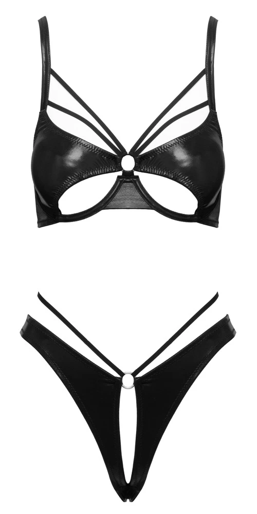 Cottelli LINGERIE Bra Set Open Wetlook Black