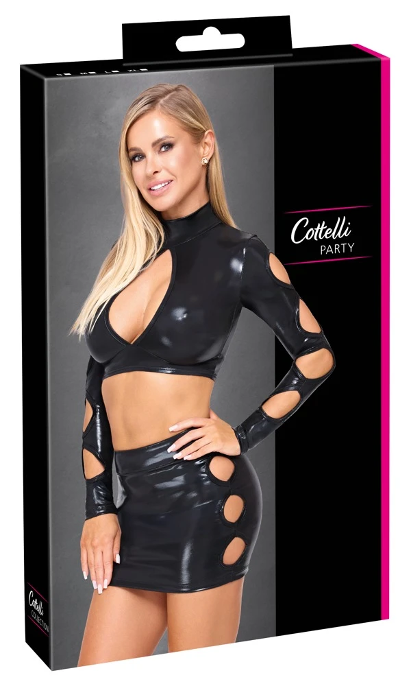 Cottelli PARTY Top en Rok Wetlook zwart