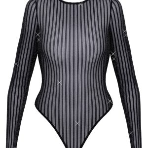 Fantasy by Cottelli Langarm-Body Streifenlook S-L schwarz – Bild 5