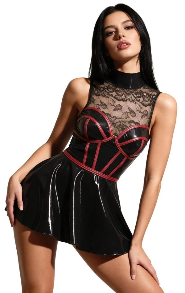 Cottelli PARTY Minikleid Wetlook schwarz/rot