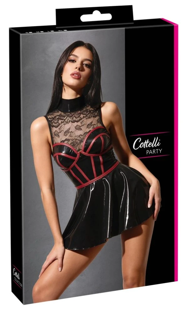 Cottelli PARTY Minikleid Wetlook schwarz/rot