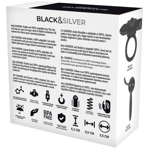 Black&silver Cameron Cockring-horloge met afstandsbediening, siliconen Black&silver Cameron Cockring-horloge met afstandsbediening, siliconen