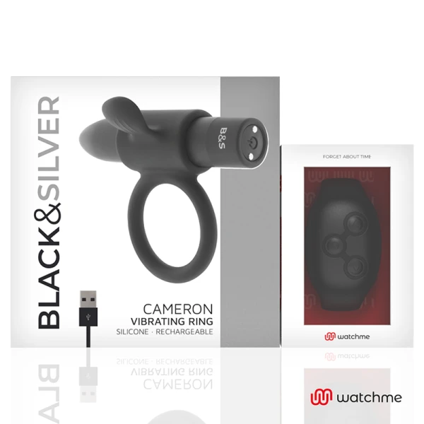 Black&silver Cameron Cockring-horloge met afstandsbediening, siliconen Black&silver Cameron Cockring-horloge met afstandsbediening, siliconen