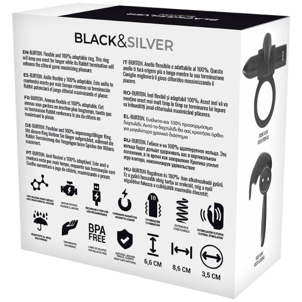 Black&silver Burton Cockring-horloge met afstandsbediening, siliconen Black&silver Burton Cockring-horloge met afstandsbediening, siliconen