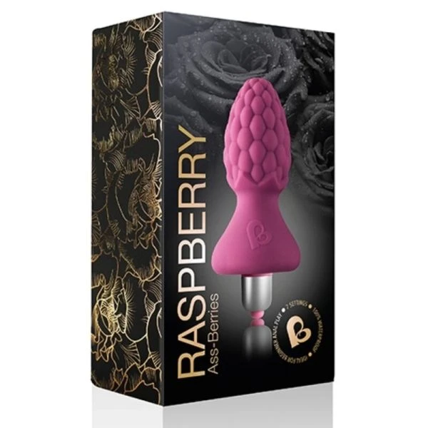 Rocks-off Analplug Assberries Raspberry, vibratiesteek, waterdicht