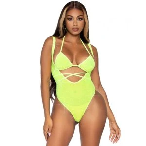 LEG Avenue Sets Wickel-Bikinioberteil und Straps-Body aus Strass-Mesh Einheitsgröße