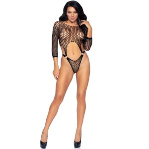 LEG Avenue Bodystockings Langarm-Body mit Tanga-Rücken und O-Ring, Unisize Schwarz – Bild 3