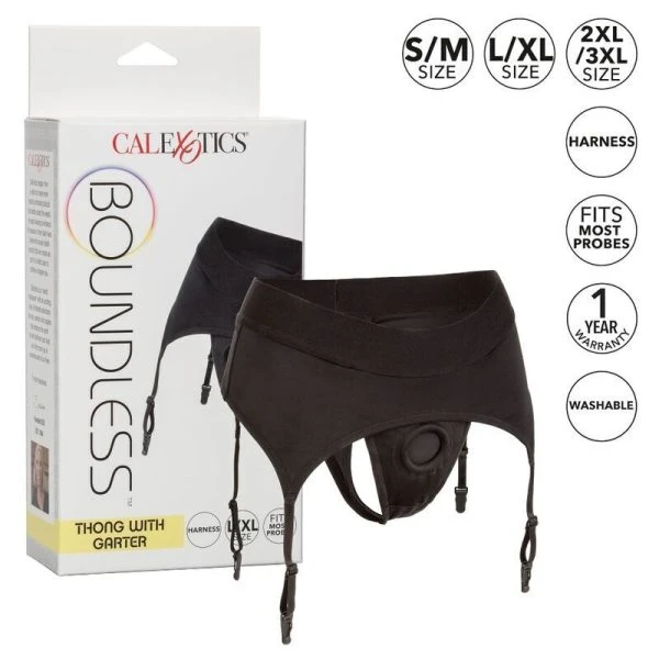 Calexotics Boundless Tanga-Strap-on met jarretelgordel S/M