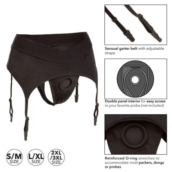 Calexotics Boundless Tanga-Strap-on met jarretelgordel S/M
