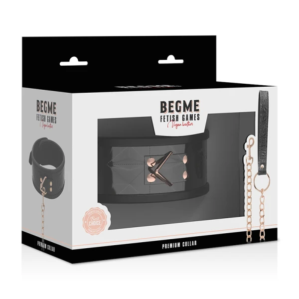 Begme Fetish Games vegan leren halsband met metalen ketting