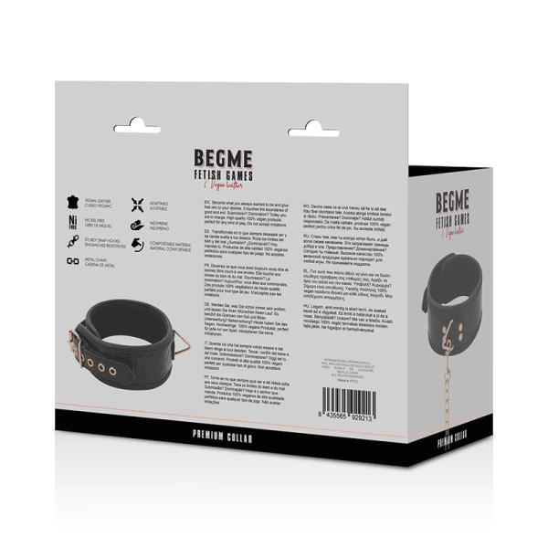 Begme Fetish Games vegan leren halsband met metalen ketting
