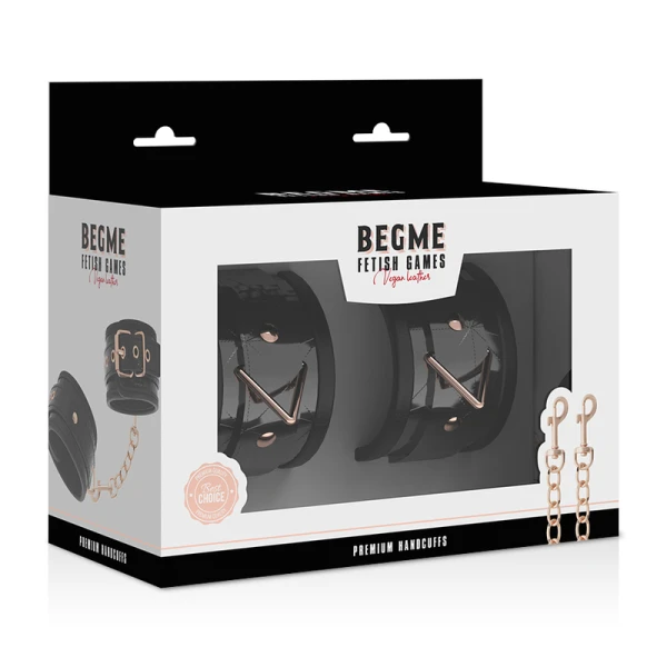 Begme Fetish Games vegane Leder-Handschellen Black Edition
