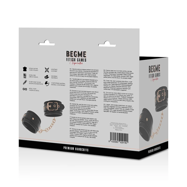 Begme Fetish Games vegane Leder-Handschellen Black Edition