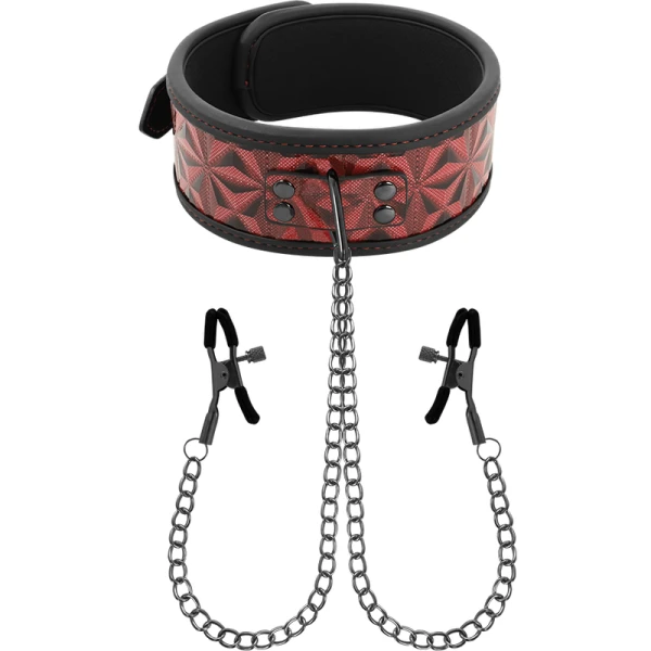 Begme Fetish Games Halsband met Nippelklemmen RED Edition Neopreen