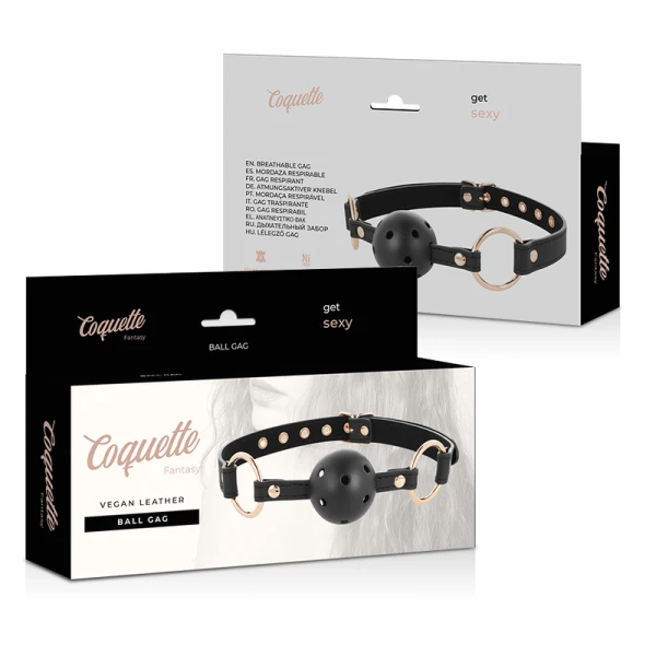 Coquette Fantasy Ballgag van vegan leer met ademgaten