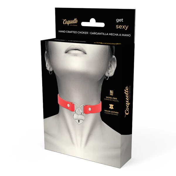 Coquette Accessories Fetisj-halsband van veganistisch leer met hart-hanger