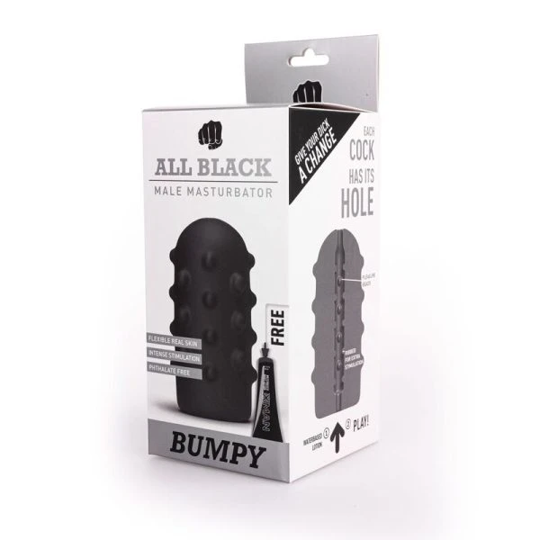 ALL Black Masturbator Hobbelig met Nopjes-Structuur