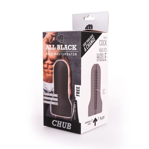 ALL Black Masturbator Chub met geribbelde binnenkant 17 cm